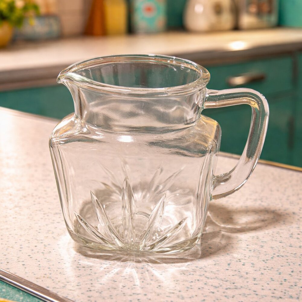 Vintage Federal Glass Starburst Clear Glass Pitcher - 1950s or 1960s